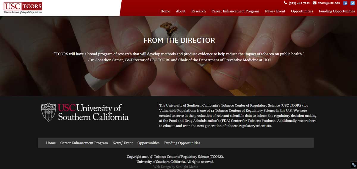 Web design for USC TCORS by Sunlight Media