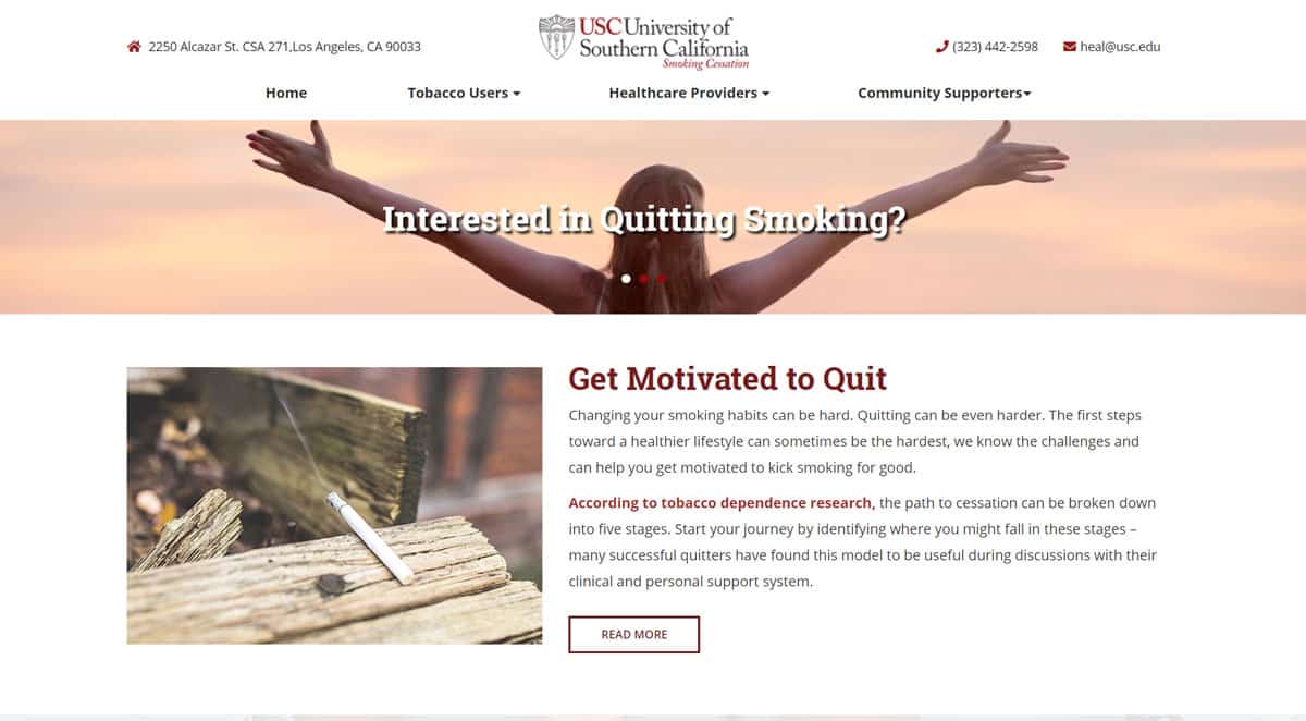 Sunlight Media design wordpress website for USC HEAL smoking cessation