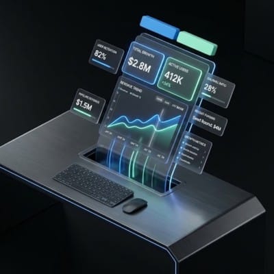 3D illustration of tech startup financial growth and efficient software architecture.